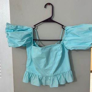 Zara blue puff sleeve top